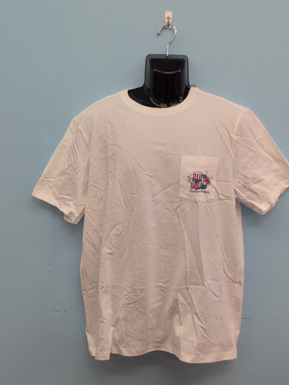 Vineyard Vines Uncle Sam Whale Pocket Tee White Cap Large NWT